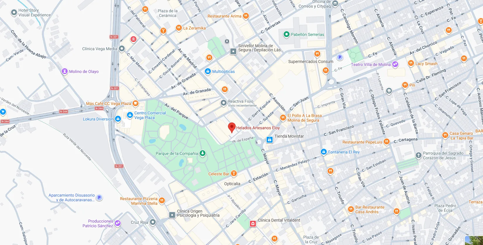 Mapa de Molina de Segura con la ubicación de Helados Artesanos Eloy