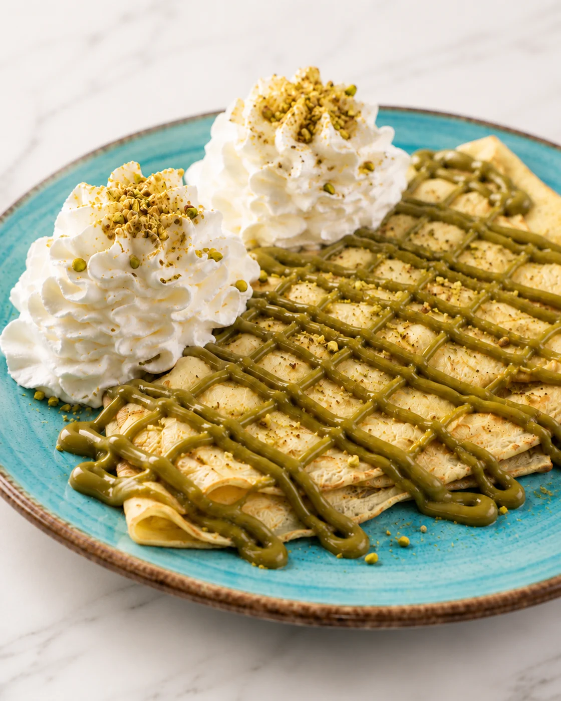 Crepe de pistacho con nata