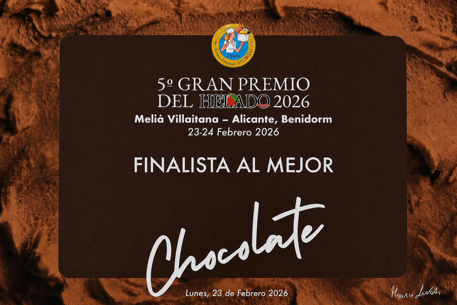 Diploma de finalista al mejor chocolate en el 5.º Gran Premio del Helado 2026